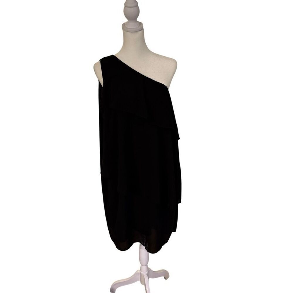 Large one shoulder black ruffle dress